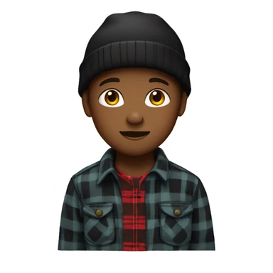 Boy wearing a black Bennie and a flannel shirt sticker
