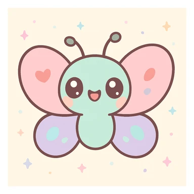 a butterfly in kawaii style with big eyes, pastel colors, and adorable expression sticker