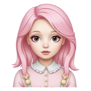 Blonde woman with pastel pink hair, pale skin, doll-like appearance, ThatPoppy music artist sticker