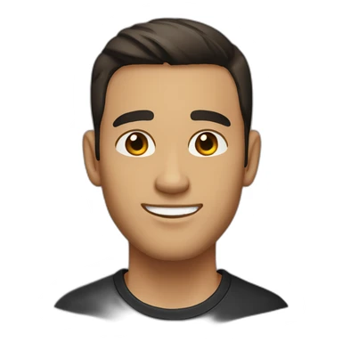 man with short dark brown hair on forehead with brown eyes smiling black shirt light skin sticker