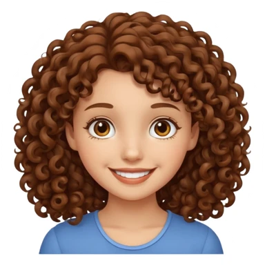 girl with brown curly hair, smiling sticker