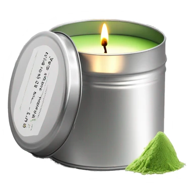 pretty matcha scented candle in silver tin with label realistic sticker