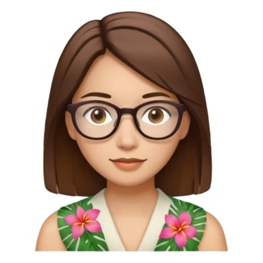 Hawaii female with fair skin. Shoulder length straight brown hair. Brown eyes with glasses. sticker