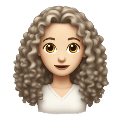 she has a long perm hair, big brown eyes, pale skin tone sticker