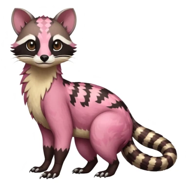 Rare realistic brown-scaled pink, white beige edgy badass epic pretty beautiful handsome gorgeous aesthetic colorful vibrant Vernid-Trico-Amaura-Civet-species-Fakemon-creature by LiLaiRa, random markings, (full body) sticker