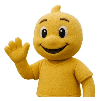 yellow athletic mascot with soft fuzzy texture and big eyes, fun and engaging, waving cheerfully sticker
