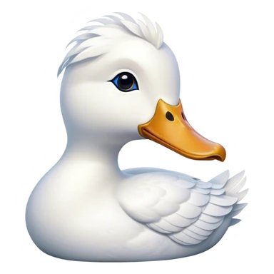 Cinematic Noble White Duck Portrait Emoji, Poised and regal, with a sleek, streamlined build and a pristine, well-groomed pure white plumage, deep-set soulful bright eyes, Simplified yet sharp and sophisticated features, highly detailed, glowing with a soft, dignified glow, high shine, intelligent and graceful, stylized with an air of aquatic elegance, focused and attentive, soft glowing outline, capturing the essence of a watchful and confident waterfowl, so majestic it feels as though it could glide out of the screen with effortless authority! sticker
