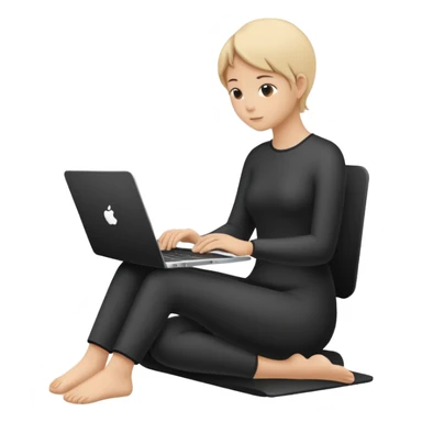 Minimalistic flat vector icon, iOS style, thin black contour on white background. Person silhouette sitting with a laptop, code brackets <> on the screen. Clean, no te sticker