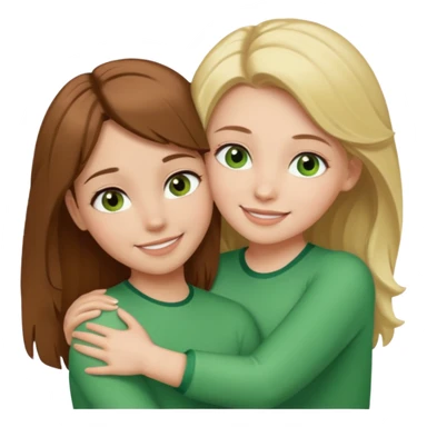 Maman : cheveux marrons, yeux marrons peau blanche fille cheveux blond yeux verts peau blanche qui se font un câlin  sticker