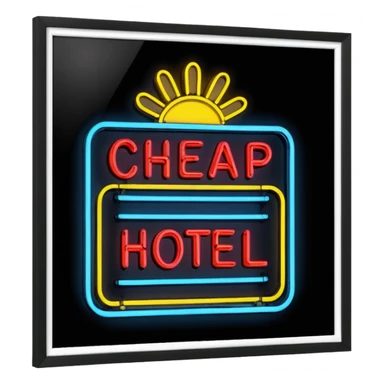 Hotel barato con letrero de neón. sticker