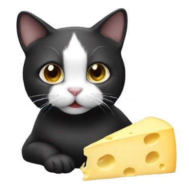 Black and white cat eating cheese sticker