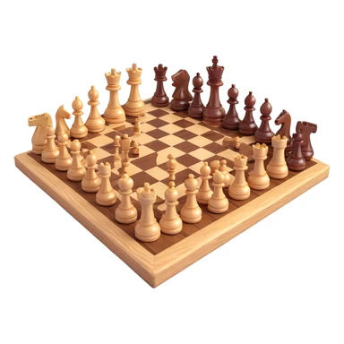 full chess set, all pieces in polished wood texture, realistic, no text sticker