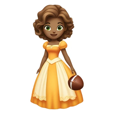 White Disney princess Belle with green eyes in orange and white dress holding a football sticker