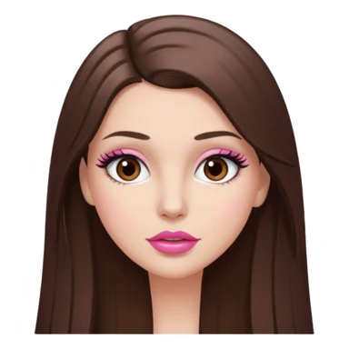 White girl with brunette hair and brow eyes , big ayes and lashes  pink lips and straight hair sticker
