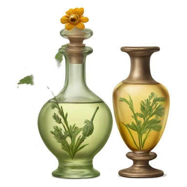 Antique oil perfume bottles with herbal and flowers sticker