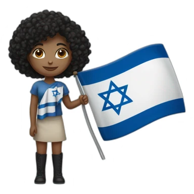 Girl with black curly hair who holding Israël flag sticker