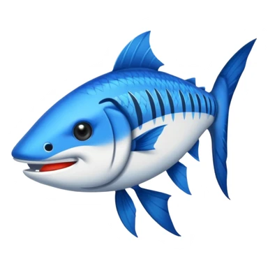 Emoji de poisson barracuda stylisé, dessin cartoon, bleu avec lettres ‘BARRACUDA’ dans le corps, expression féroce.” sticker