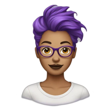 purple hair woman in glasses with a septum piercing sticker