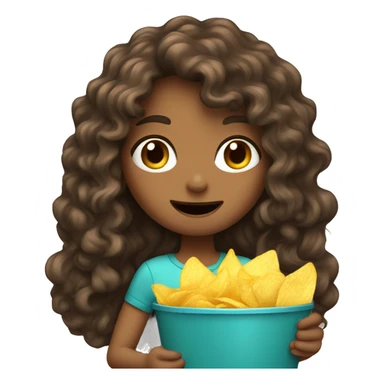 A long curly brown hair girl eating chips sticker
