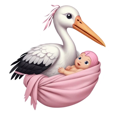 stork carrying a baby in a cloth bundle sticker