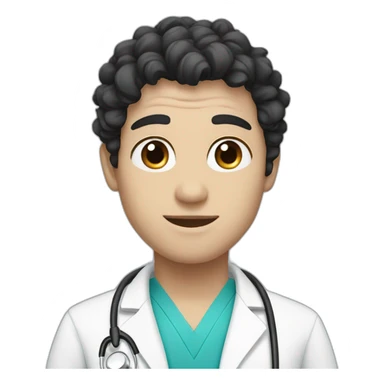 male doctor, with blue eyes and black curly hair and white skin sticker