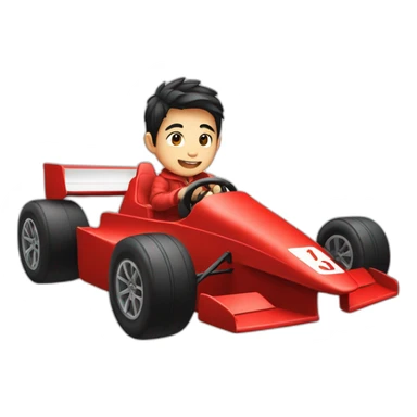Asian boy in a F1 red car  sticker
