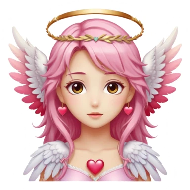 Dreamy pretty pastel anime flowers feathers hearts wings angelic laurel lady with pretty hair and gorgeous eyes, romantic aesthetic, reds, pinks, golds, whites, gradient hues, shiny, sparkly, cute, beautiful, sexy sticker