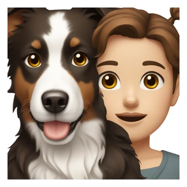 Girl with brown short hair and brown eyes and a white and black border collie sticker