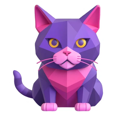 modern and friendly cat inspired by the Polygon logo, purple and pink colors, with polygonal shapes sticker