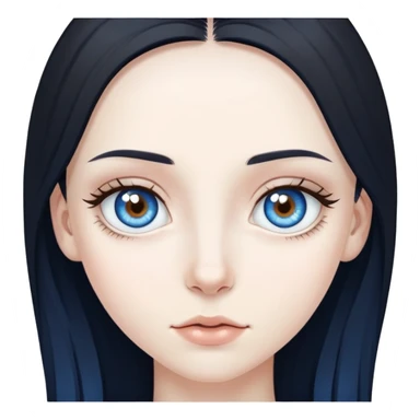 pale skinned pretty girl with long black hair, and Heterochromia eye colors, one brown and one blue sticker