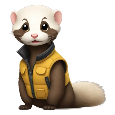 Ferret with sleeveless jacket with his first name Pascal written on it sticker