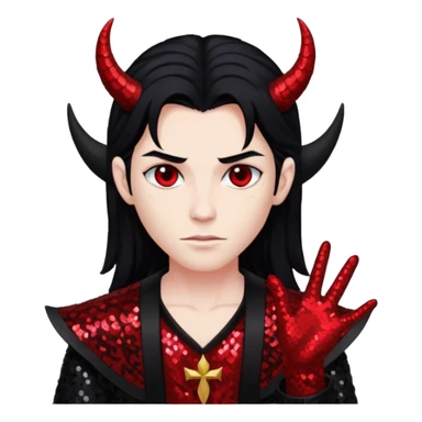 Lucifer from The Bible with red skin, long black hair, black sequin outfit sticker