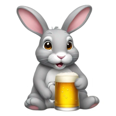 Grey rabbit drink beer sticker