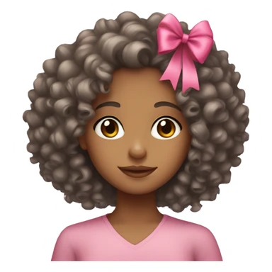 curly hair mixed girl with pink bow sticker