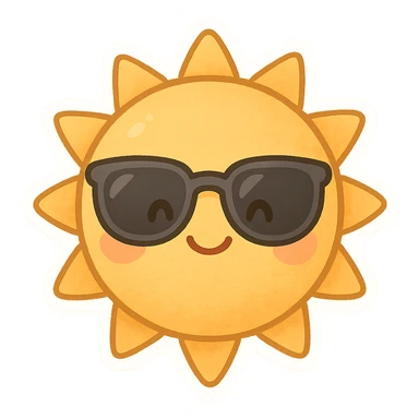 smiling sun with sunglasses, chibi sticker style sticker