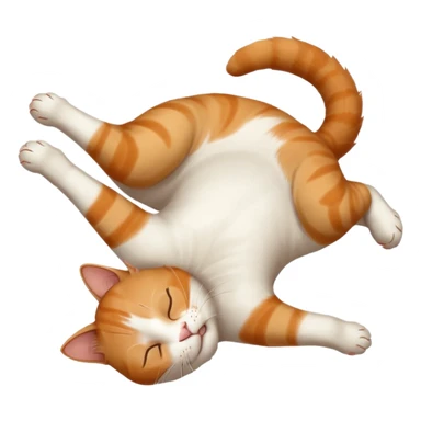 ginger and white small cat eyes closed lying down upside down with paws stretched out in different directions sticker