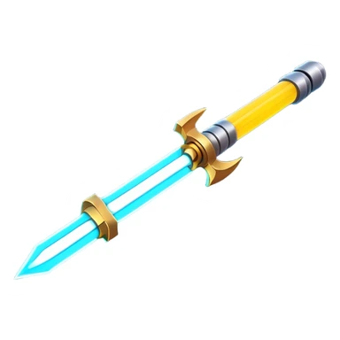 Clash of Clans aesthetic: Cinematic heroic light sabre Emoji, rendered in a 3D vector-style similar to standard emojis with minimal shading and bold, simplified shapes. A compact, vibrant energy blade with a neon-hued, glowing edge and futuristic hilt, softly glowing with a radiant cosmic charm. Simplified yet unmistakably iconic, highly detailed and consistent, glowing with a soft pulsating brilliance and high shine. Stylized with a touch of interstellar elegance and a soft glowing outline, capturing the essence of a legendary energy blade with a friendly, playful manner! sticker