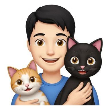 excited guy with a cat, black hair sticker