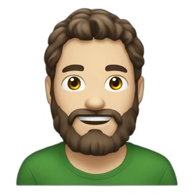 a white guy with dark brown long hair greeneye beard blacktshirt thumbup sticker