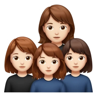 Two girls and a boy. Girl one has long, wavy, light to reddish-brown hair with bangs. Girl two has a dark-colored bob haircut. The boy has wavy, tousled, light to reddish-brown hair with a right side parting. sticker