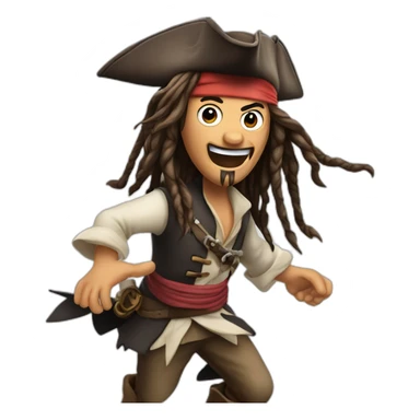 Jack sparrow running away scared hands in air sticker