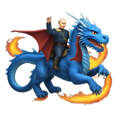 putin on blue dragon that throws flames sticker