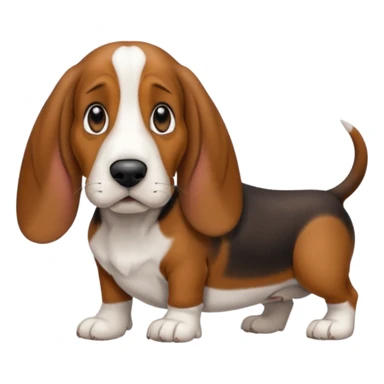 Basset hound with smaller ears, brown face black nose and black ears. White belly chest and feet sticker