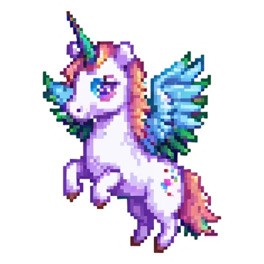 pixel art unicorn with wings, flying sticker