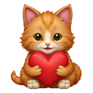 The ginger kitten is hugging a heart, very happy and smiling. sticker