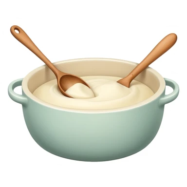 A cream ceramic baking bowl with a wooden spoon in it sticker