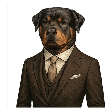 Rottweiler dog in a tailored suit, elegant and stylish sticker