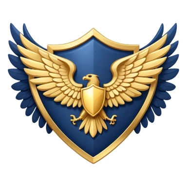 a navy blue shield with large gold wings sticker