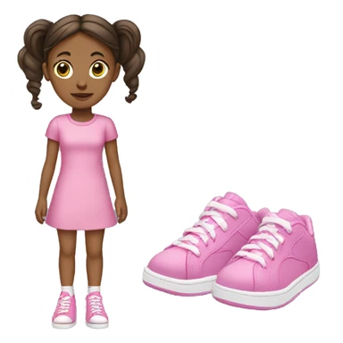 Young brown girl with two ponytails, pink dress and pink sneakers sticker