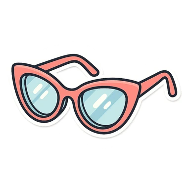 stylish cat eye eyeglasses with diopters, three-quarter view, vector look with shadows and highlights, detailed shading, thin clean outlines, pastel palette, Japanese pop art, sticker look, highly detailed sticker